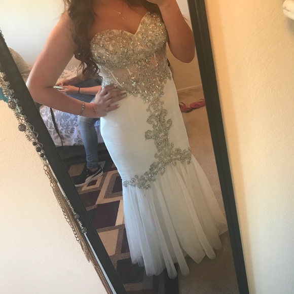 white rhinestone prom dress